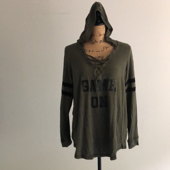 Torrid Game On Olive Green Strappy Football Hoodie Sz 0X - Picture 6 of 16